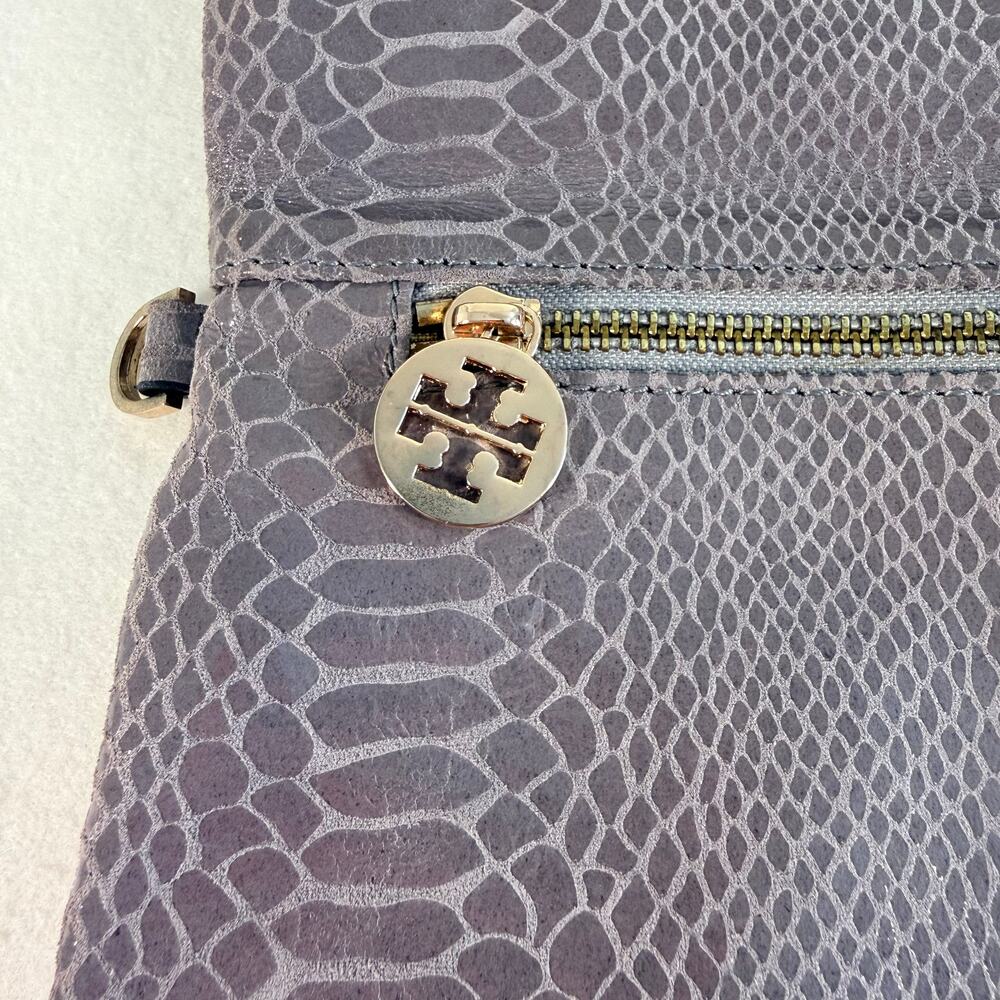 Tory Burch Python Print Leather Foldover Clutch C… - image 4